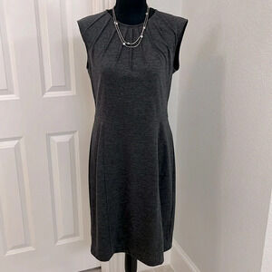 Sharagano Dark Gray Stretch Knit Career Office Knee Dress Sheath Sleeveless Sz 8